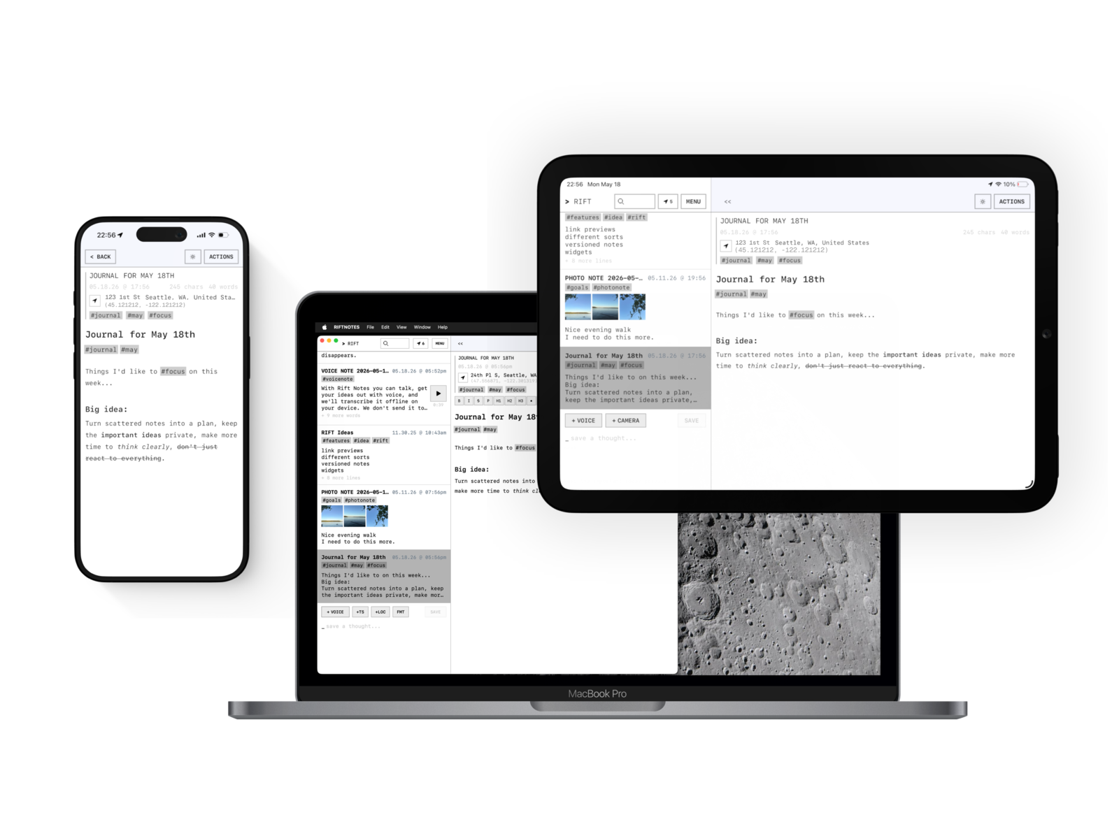 Syncs instantly
via your own iCloud